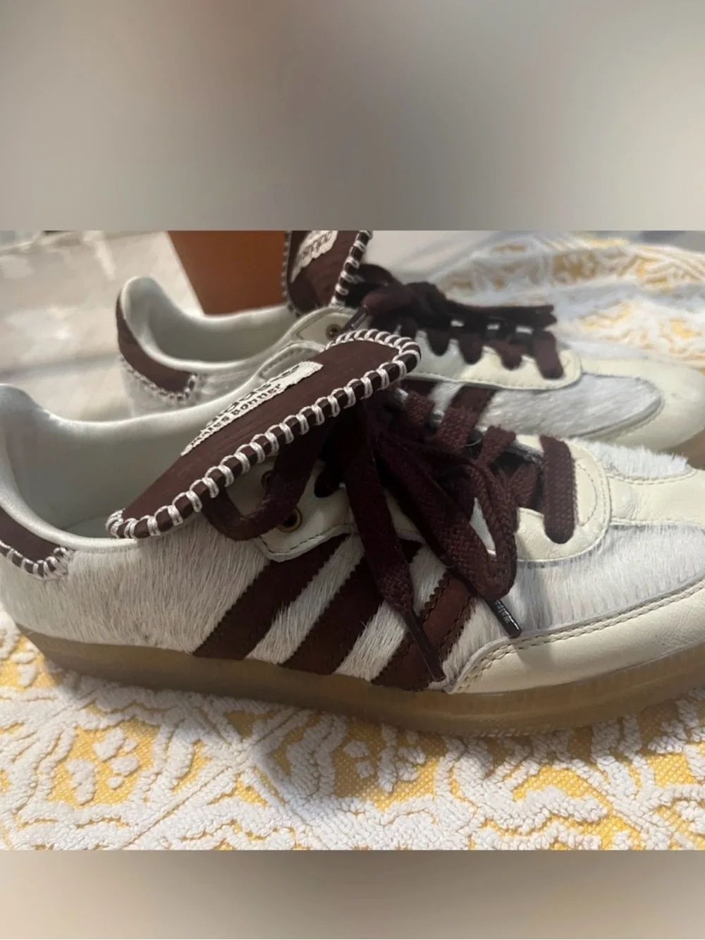 Wales Bonner x adidas Samba premium, shaggy cream-white pony hair Sneakers M6